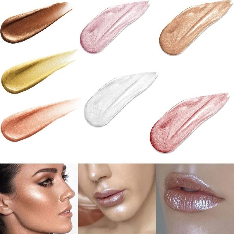 2 Pack PHOERA Shimmer Body Lotion, High Gloss Waterproof Glitter Face Body Luminizer Oil Highlighter Makeup .104# Sparkle Pink&105# White moonbeam