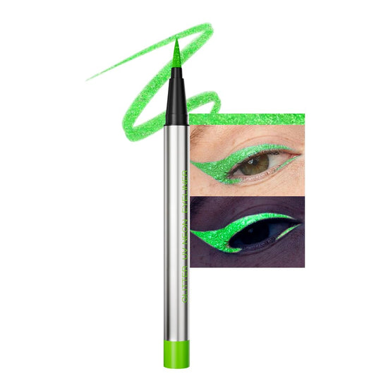 evpct Green Shimmer Eyeliner UV Neon Gel Eyeliner Pencil Makeup, Rainbow Halloween Colored Colorful Gel Eye Liner Pen Glow in Dark Makeup, Long Lasting Waterproof Eyeliners for Face Body Painting