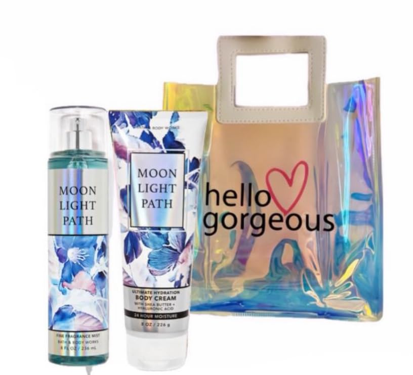 White Barn - Bath and Body Works - Gift Set 2 Piece Bundle - with Gift Bag HELLO GORGEOUS (Moonlight Path)