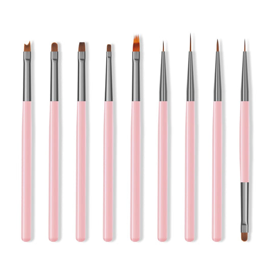 Nail Art Brushes Set, 9pcs Nail Design Painting Brushes, Professional Nail Art Design Brushes, Nail Fine Liner Brushes, Pink