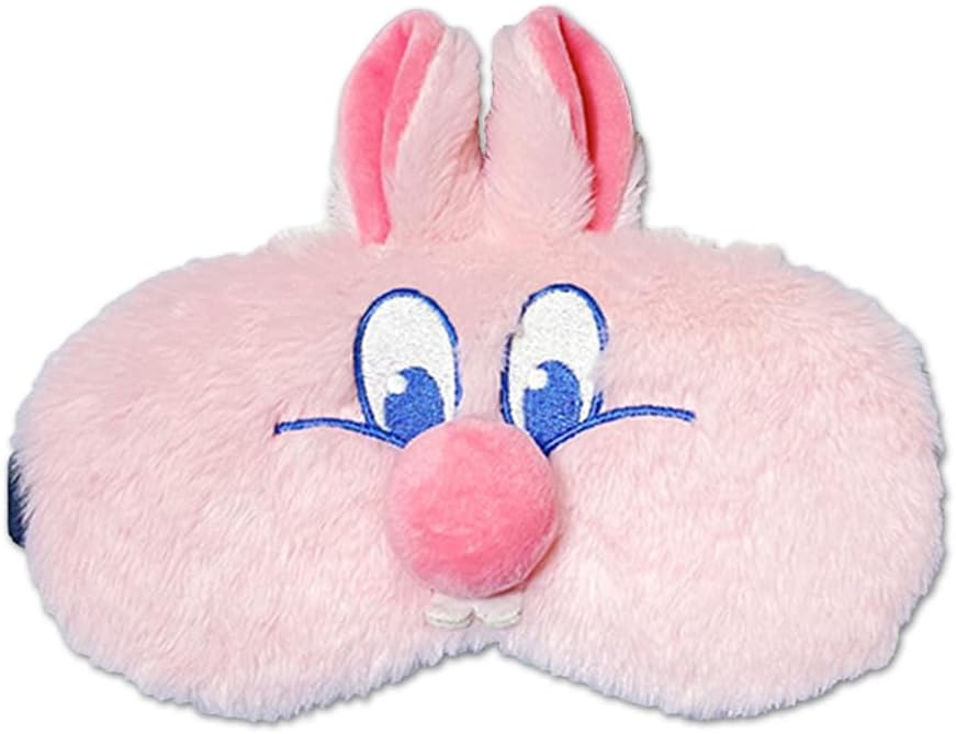 PERFECTSIGHT Bunny Eye Masks, Cute Plush Sleep Eye Cover Lightweight Adjustable Eyeshade Faux Fur Mask Cover for Women Men Sleep Travel Nap, Pink Nose