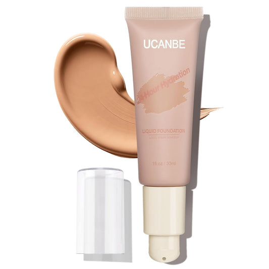 UCANBE Matte Liquid Foundation Makeup, Medium to Full Coverage Waterproof Longwear Serum Cream Foundation for Combination & Oily Mature Skin, Lightweight Hydrating & Nourishing, Nude Beige, 1 fl. oz.