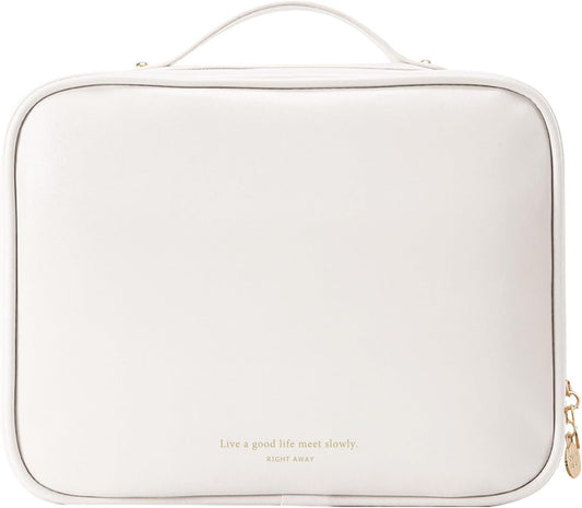 RIGHT AWAY Travel Toiletry Bag for Women, Makeup Bag& Cases, Waterproof Makeup Organizer Cosmetic Bag with Compartments,Portable Make Up Bag for Travel Size Toiletries,Skincare,Brushes Set,White
