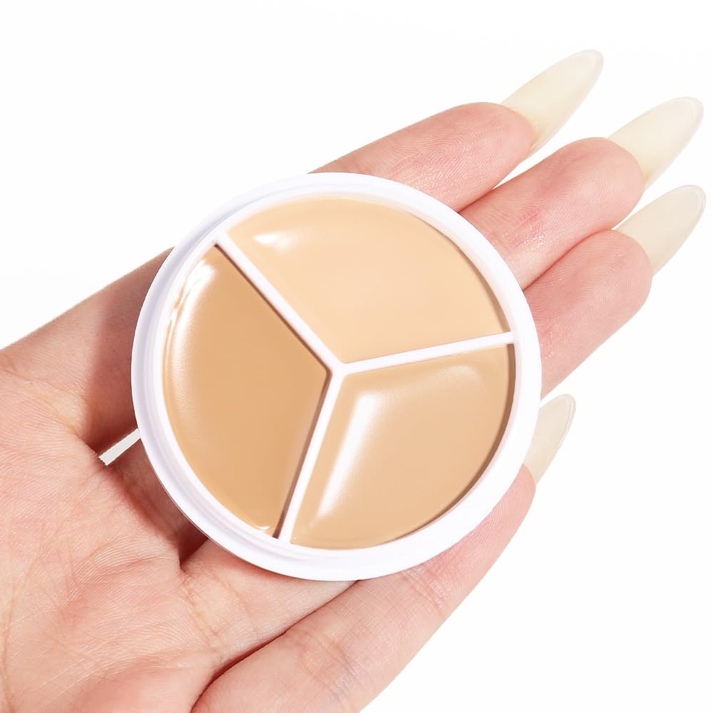 Kaely Tri Color Concealer Pot,Color Correcting Concealer for Dark Circles Spots,3 Color Cream Concealer Full Coverage,Foundation Contour Makeup Palettes,under Eye Brightener corrector de ojeras,01