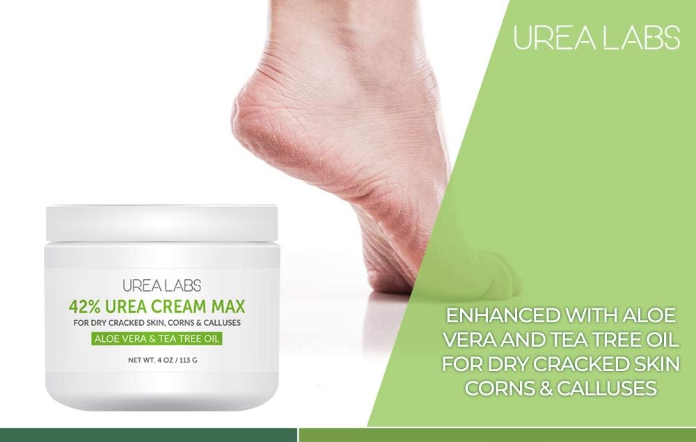 | 42% Urea Cream – Tea Tree Oil & Aloe Vera-Infused Foot & Skin Repair | Deep Hydration & Natural Exfoliation for Cracked Heels, Dry Feet, Rough Skin & Callus Removal (4 Oz)