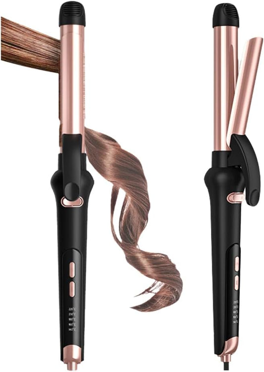 Rotating Curling Iron 1 Inch, Automatic Curling Wand, Anti-Scald Ceramic Hair Curler for Lasting Curls Waves, Auto-Shut Off Adjustable Temp 140℃- 220℃, Dual Voltage for Home Travel, Rose Gold