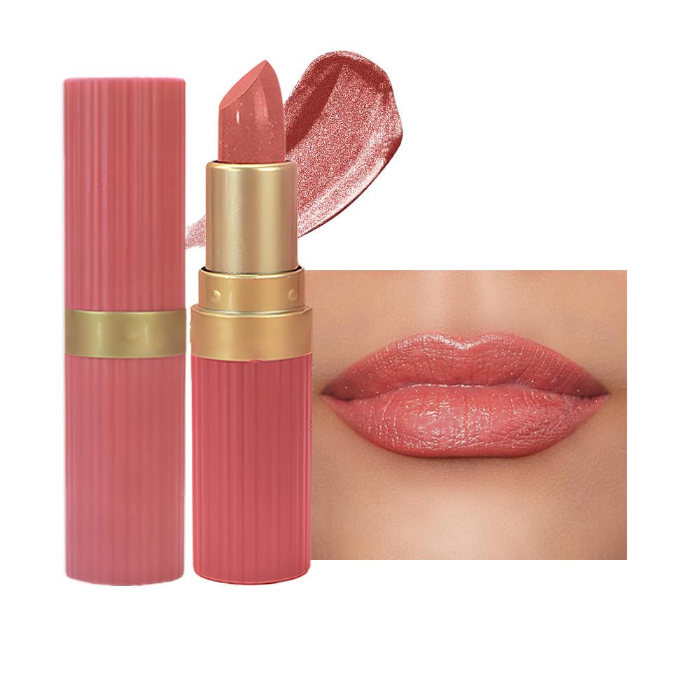 Nude Metallic Lipstick for Women,Lightweight Shimmer Frosted Lipstick,Glitter Lip Gloss Stain Long Lasting Waterproof Smudge Proof 24 Hour Full Coverage Lip Makeup,Vegan