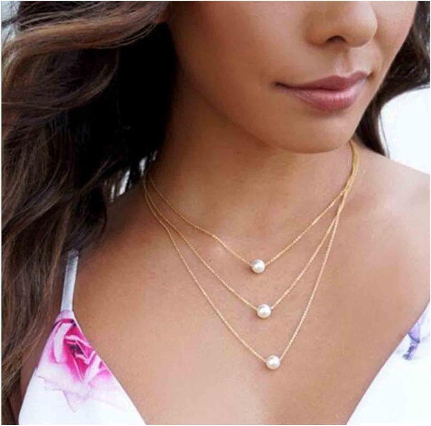 Boho Layered Pearl Necklace Choker Gold Pearl Pendant Necklace Multi Layer Vintage Necklace Chain Bridal Necklace Jewelry for Women and Girls