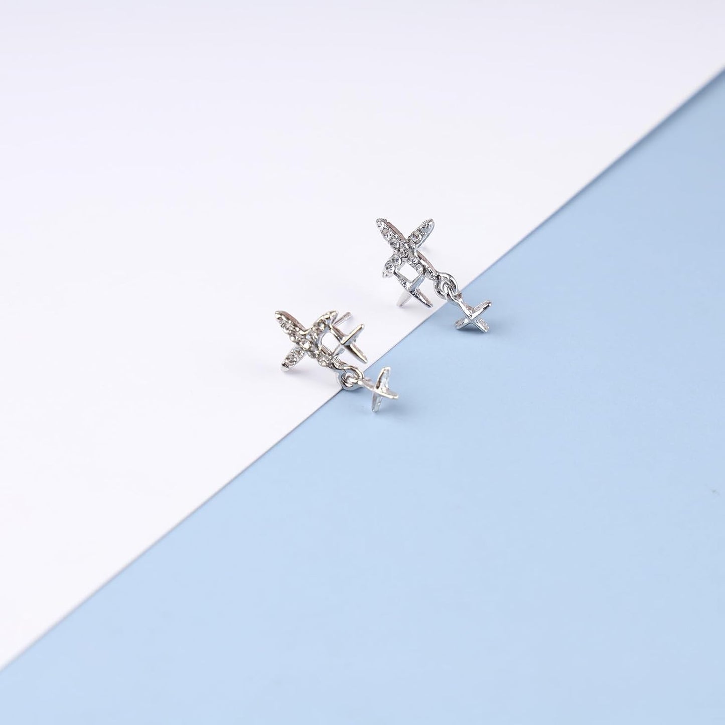 Vintage Rhinestone Star Earrings Silver Star Stud Earrings Crystal Star Drop Earrings Bling Cz Paved Star Earrings Jewelry for Women