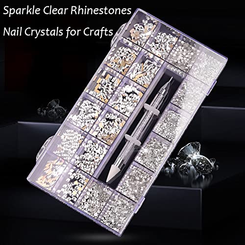 Nail Rhinestones Kit, Nail Art Decorations with Wax Pencil Flat AB Rhinestones Kit DIY Crafts Gemstones for Nail, Shoes, Clothes, Jewels (600 Green diamonds + 2500 flat rhinestones)