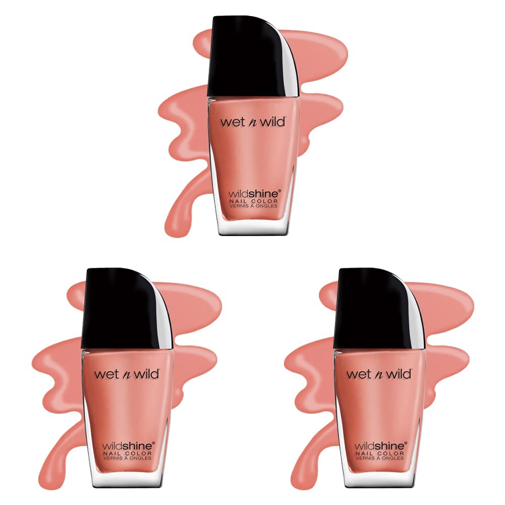 wet n wild Wild Shine Nail Polish, Peach Pink She Sells, Nail Color (Pack of 3)