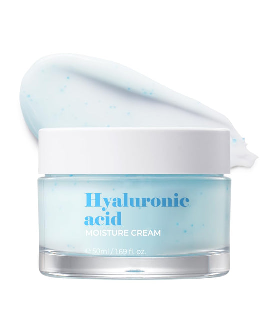 bom Hyaluronic Acid Moisture Cream 1.69 fl oz, Moisturizing Face Cream with Low Molecular Moisturizer Capsules and Vitamins, 100 Hour Hydration, Moisture Lock, Hypoallergenic Vegan Korean Skincare