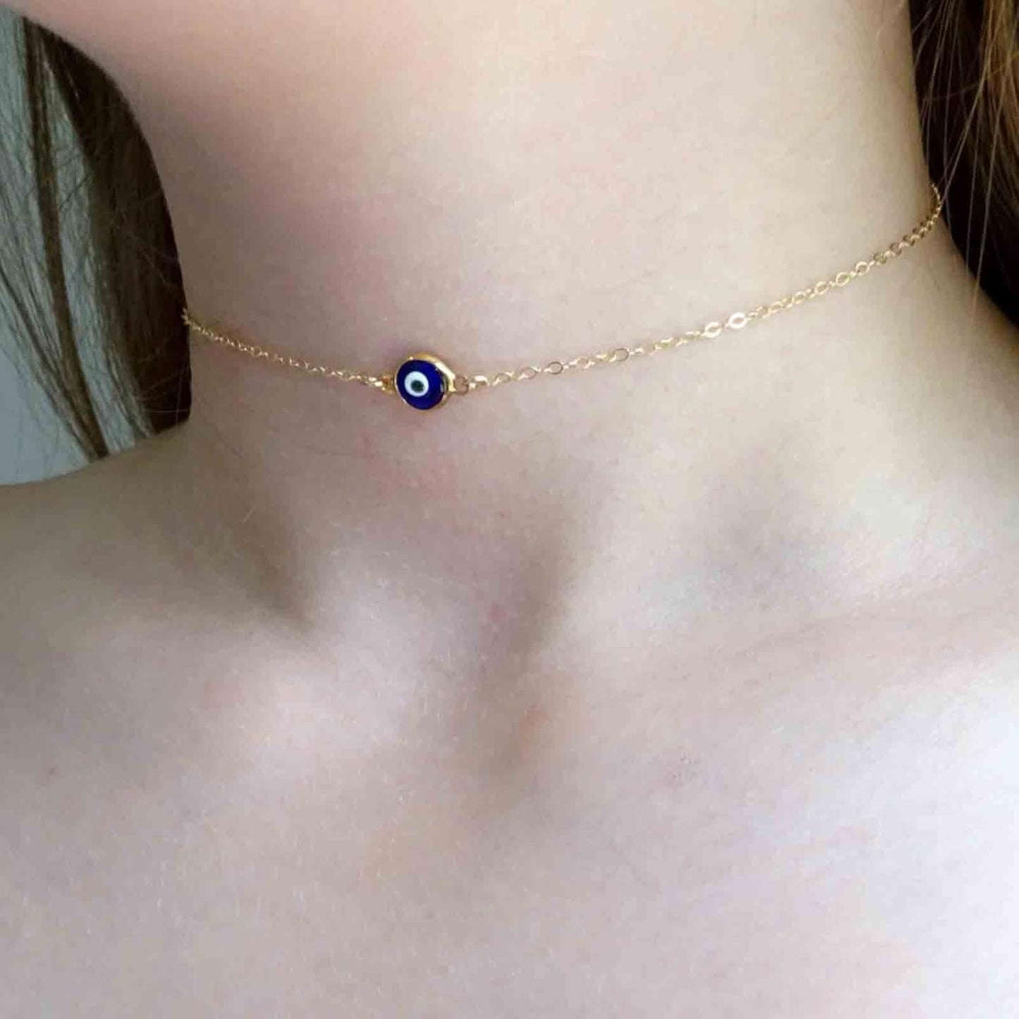 Boho Evil Eye Choker Necklace Blue Eye Pendant Necklace Minimal Gold Chain Necklace Lucky Eye Necklace Amulet Chain Jewelry for Women and Girls