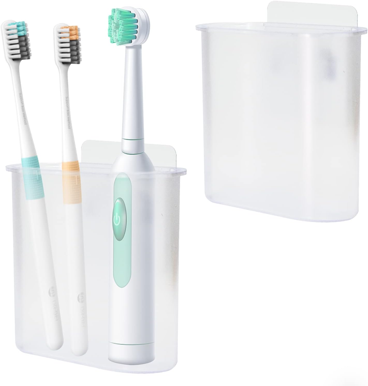 2 Packs Toothbrush Holders Wall Mounted, Self Adhesive Tooth Brush Holder for Bathroom Electric Toothbrush Toothpaste Razor Holder Bathroom Accessories(Clear)