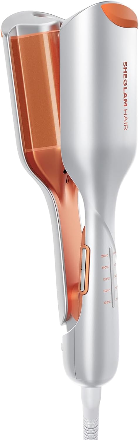 SHEGLAM Hair Beach Babe Hair Waver 2 Barrel Crimper 1 Inch with Smart Timer & Adjustable Temps Dual Voltage, Anti-Scald, Easy to Use