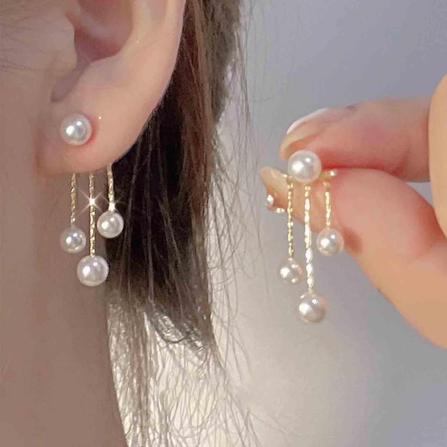 Boho Pearl Drop Dangle Earrings Gold Pearl Ear Jacket Earrings Vintage Dangle Pearl Tassel Earrings Double Way Front Back Earrings Jewelry for Women Gifts