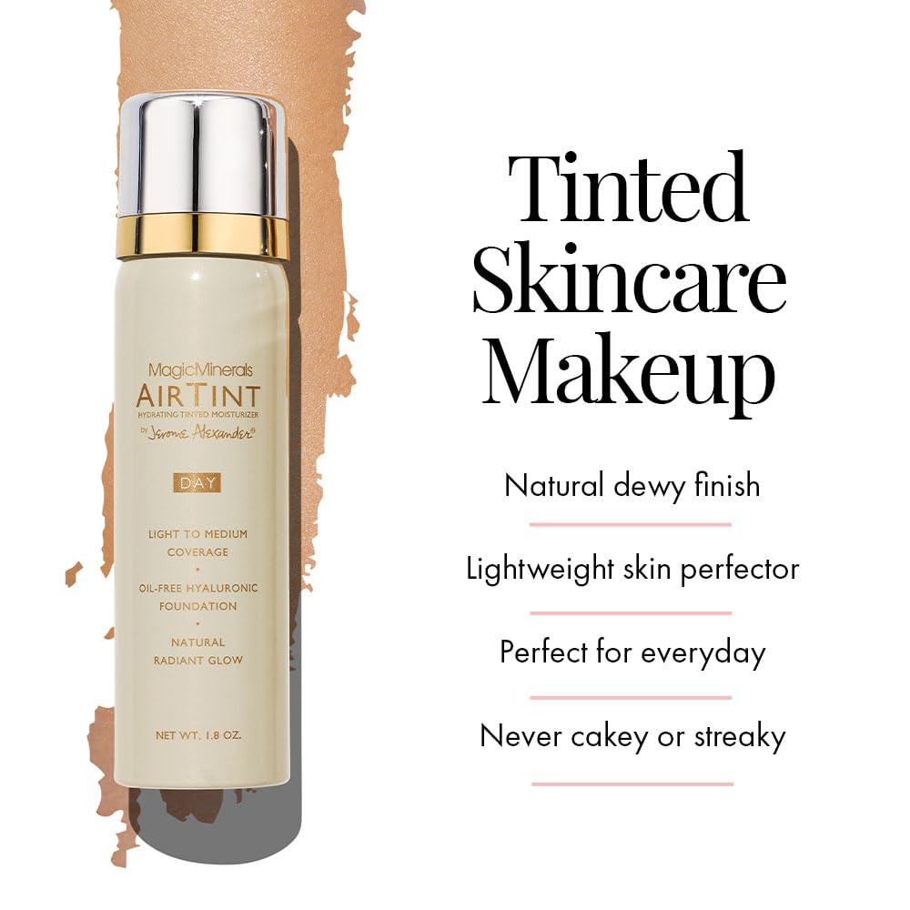 Jerome Alexander MagicMinerals AirTint Tinted Moisturizer AirBrush Spray Light Shade | Tinted Moisturizer Spray with Anti-Aging Ingredients | Dark
