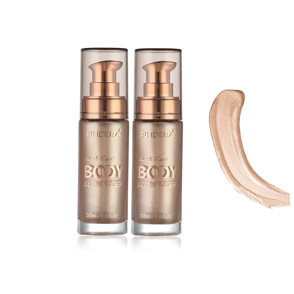 2 Pack Body Luminizer, High Gloss Waterproof Body Luminizer Glitter Face Shimmer Moisturizer Lotion Tan Cream Foundation Makeup Bronzer(101 Rose Gold)
