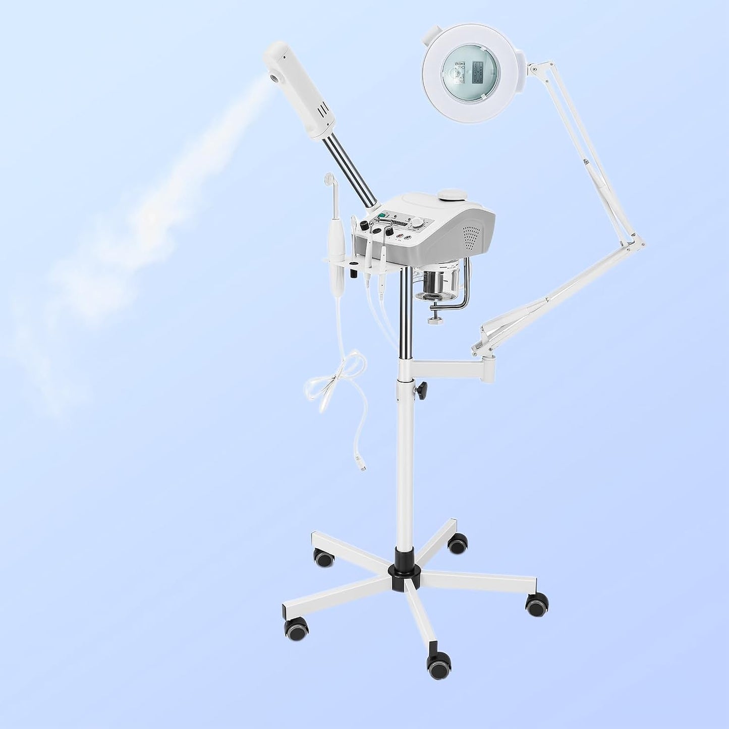 Professional 4in1 Ozone Face Steamer for Deep Hydration with Magnifying Lamp, High Frequency Galvanic for Beauty Spa Shop