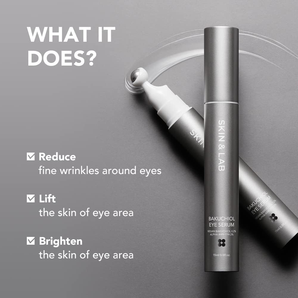 [SKIN&LAB] Bakuchiol Eye Serum with Caffeine, Roll-on Korean Under Eye Serum, Anti-Aging Wrinkle Care for Fine Lines, vegan, cruelty-free, 0.5 fl. Oz