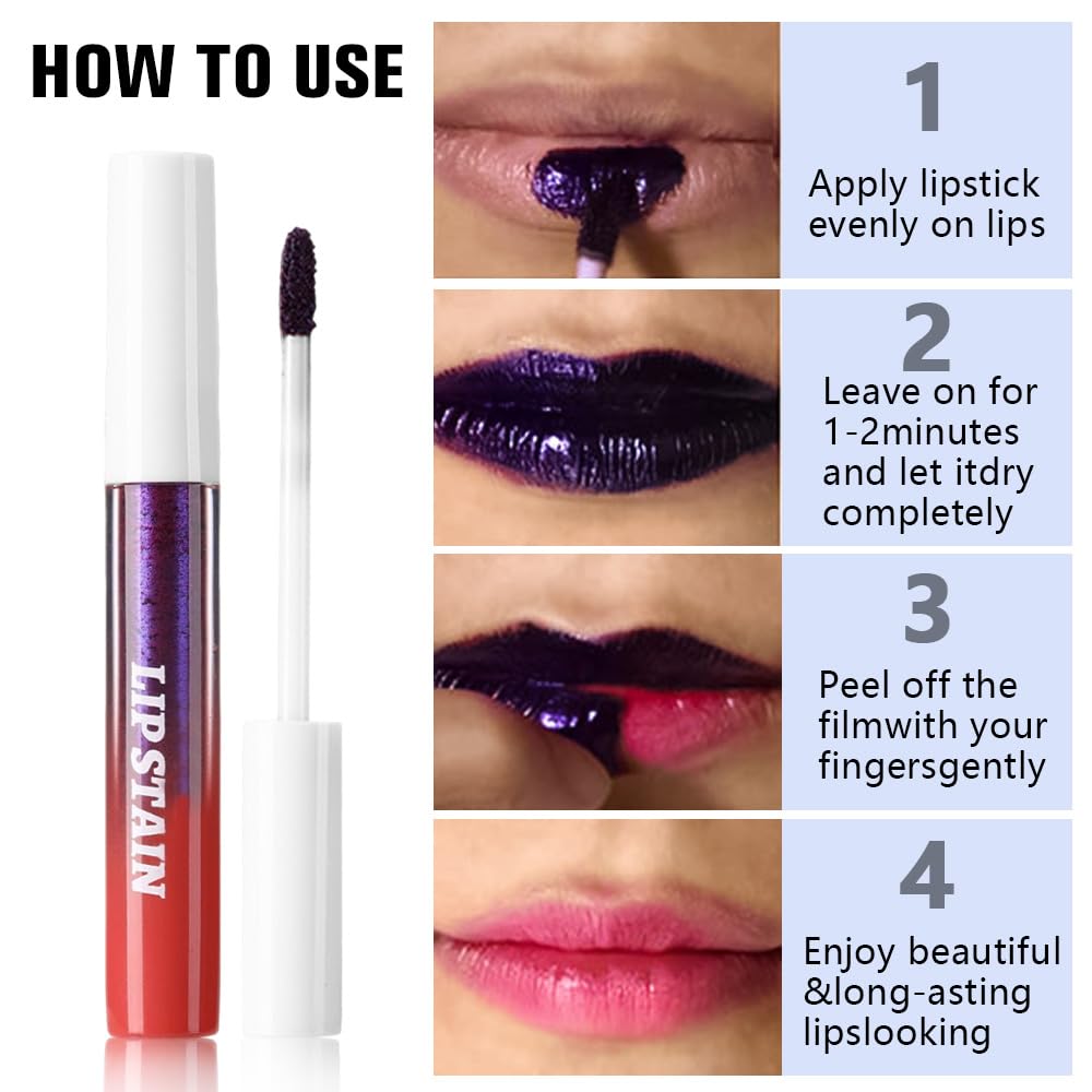 evpct 3Pcs Peel Off Lip Stain Tints, Maroon Red Mauve Matte Liquid Lipstick Lip Stain Long Lasting Waterproof for Women, Non-stick Cup Lipstick Peel Off Highly Pigmented Not Faded Smudge-proof Liptint