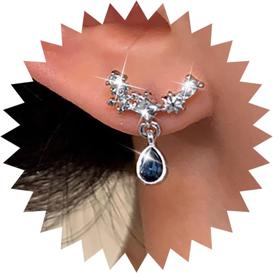 Vintage Teardrop Sapphire Earrings Crystal Climber Earrings Blue Sapphire Dangle Earrings Silver Sparkly Cz Rhinestone Earrings Jewelry for Women