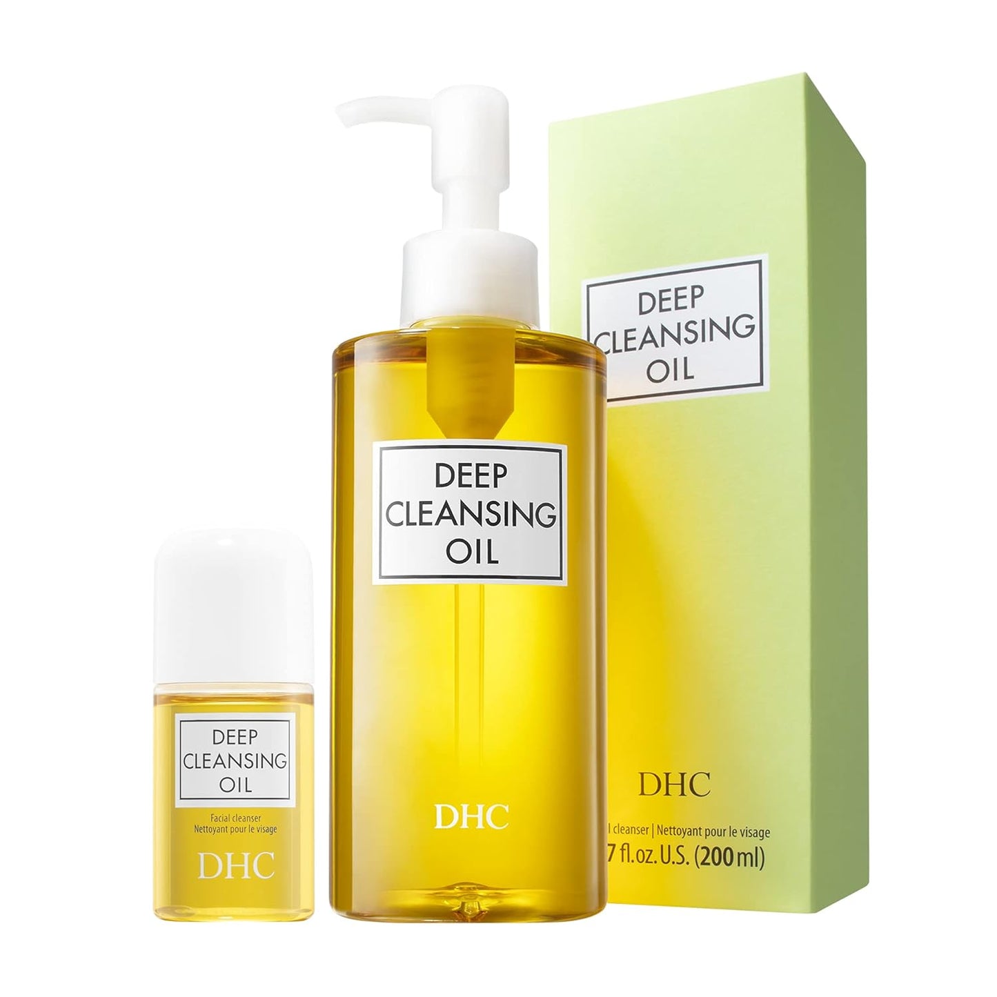 DHC Deep Cleansing Oil and Travel Size, Facial Cleansing Oil, Makeup Remover, Cleanses without Clogging Pores, Residue-Free, Fragrance and Colorant Free, For All Skin Types, 6.7 oz and 1 oz