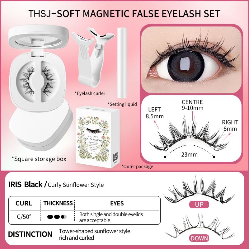 Lumentes Magnetic Eyelashes, Lumentes Magnetic Eyelashes with Applicator, Reusable No Glue Lashes, Natural Look Soft Comfortable Magnetic Lashes, Easy to Wear and Remove (Iris Black)