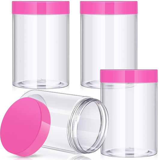 Patelai 4 Pieces Round Wide-mouth Leak Proof Plastic Container Jars with Lids for Travel Storage Makeup Beauty Products Face Creams Oils Salves Ointments DIY Making(10 Ounce,Pink)