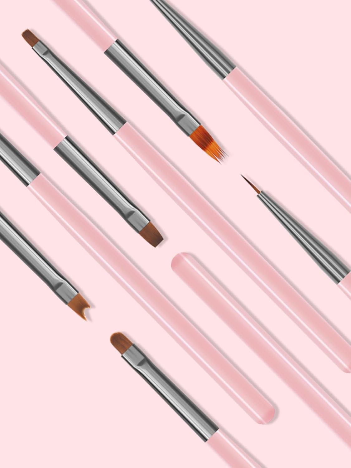 Nail Art Brushes Set, 9pcs Nail Design Painting Brushes, Professional Nail Art Design Brushes, Nail Fine Liner Brushes, Pink