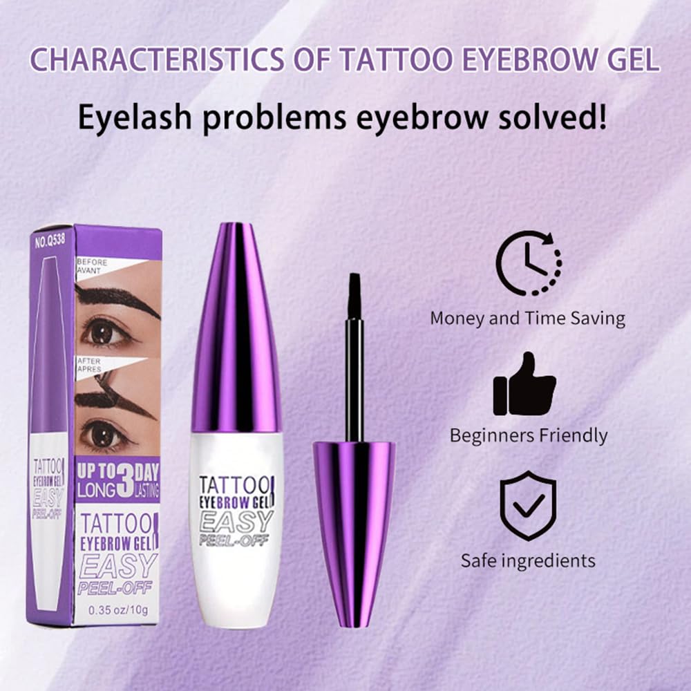 Peel Off Tattoo Brow Tint Gel - 2pcs Light Brown Eyebrow Kit, Waterproof, Transfer-Proof & Sweatproof, Quick Peel Formula for Natural Fuller Brows, Mother’s Day Gifts for Women All Skin Types