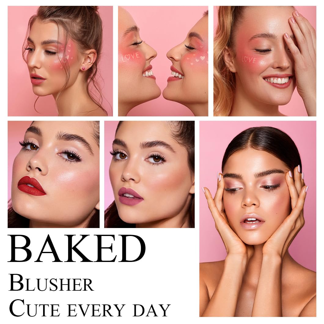 Baked Blush Powder, Natural Glow Blush Palette, Contour Brighten Highlight Face for a Shimmery or Matte Finish, Lightweight Blendable, Long Lasting Face Makeup #02