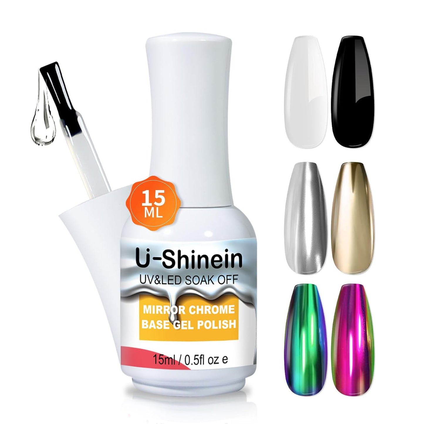 15ml Base Coat for Metallic Painting Gel, No Wipe Base Polish for Chrome Nail Powder, Mirror Nail Gel, Easy to Make Mirror Effect