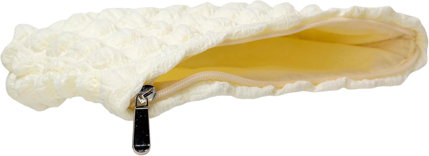 PAZIMIIK Floral Makeup Bag Large Cotton Zipper Pouch for Purse Travel Canvas Make Up Organizer for Women Cosmetic,Bubble Beige