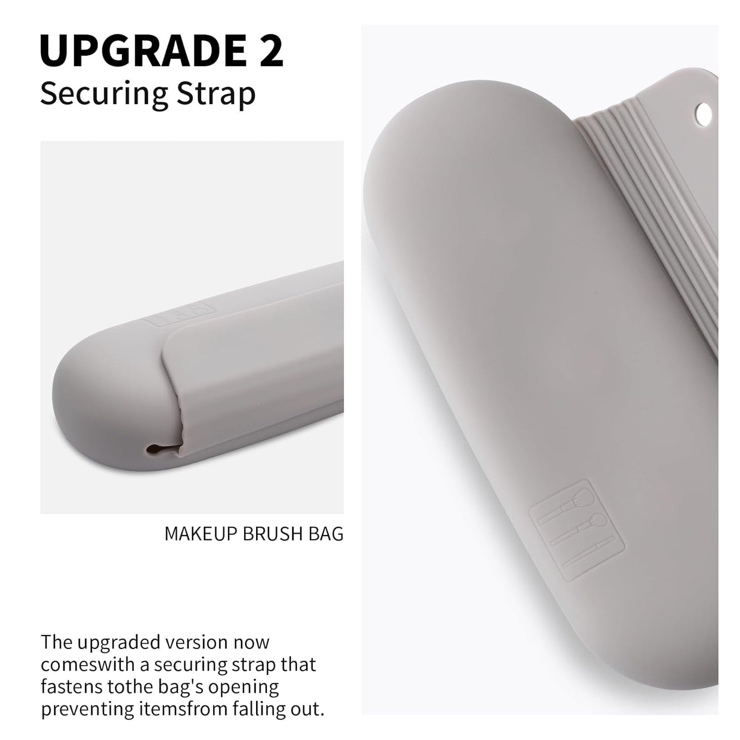 Silicone Makeup Brush Holder Travel Cosmetic Bag：Soft Portable Cosmetic Face Brushes Holder with Upgrade Anti-Fall Out Magnetic Closure, Large Travel Makeup Brush Case - Stone