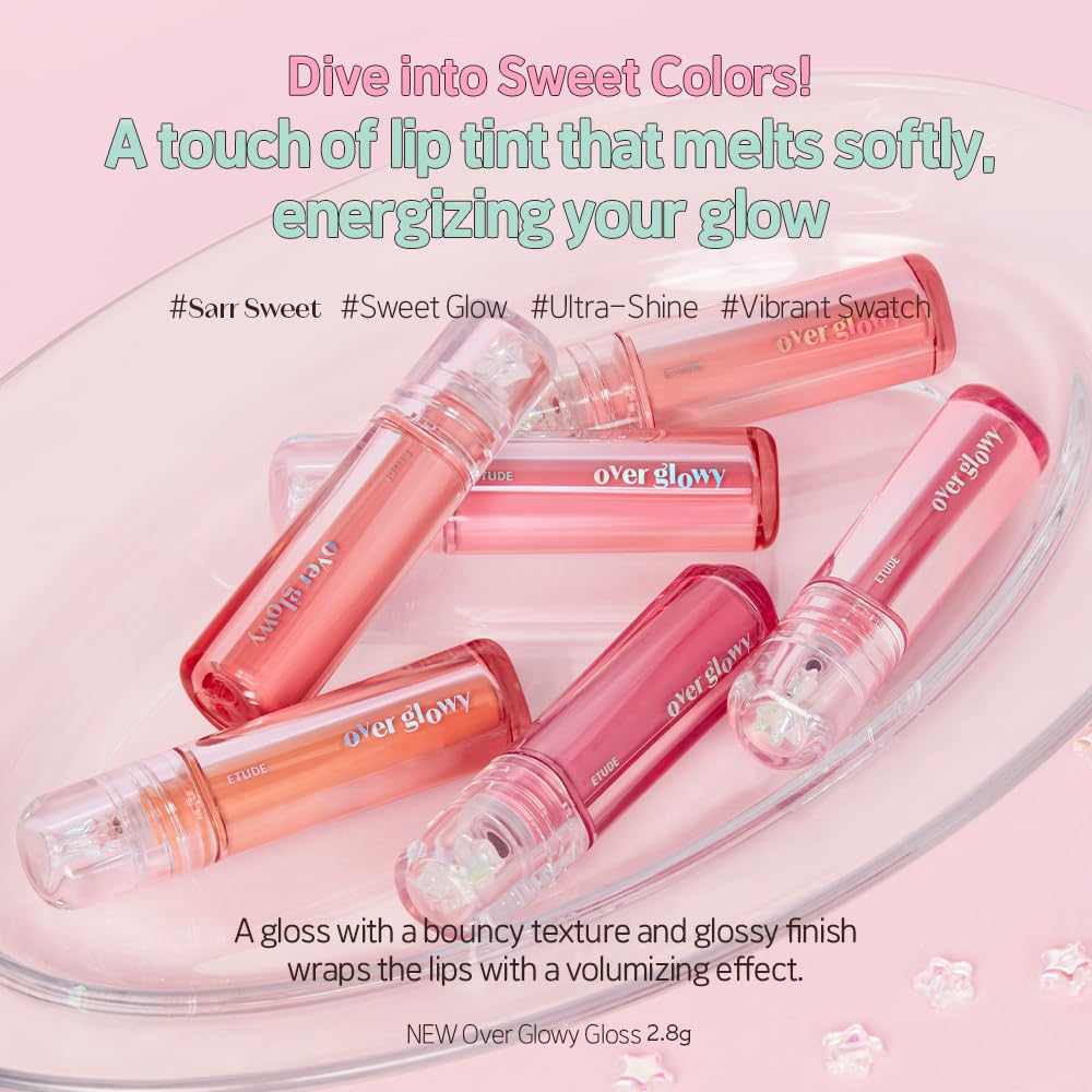 ETUDE Over Glowy Lip Gloss #4 Pink Marshmallow | Non-Sticky Vegan Lip Tint | Moisturized & Long-lasting Lip Gloss | Daily Tint for Dry Lips, Korean Makeup, K-beauty, Perfect for Gift