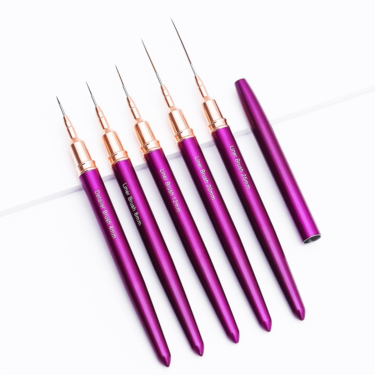 Metallic Nail Art Brushes, 5Pcs Nail Art Liner Brushes, Painting Art Design Brush Set Nail Dotting Drawing Tool for Long Lines, Thin Details, Fine Drawing Sizes 6/9/12/15/18mm, Purple