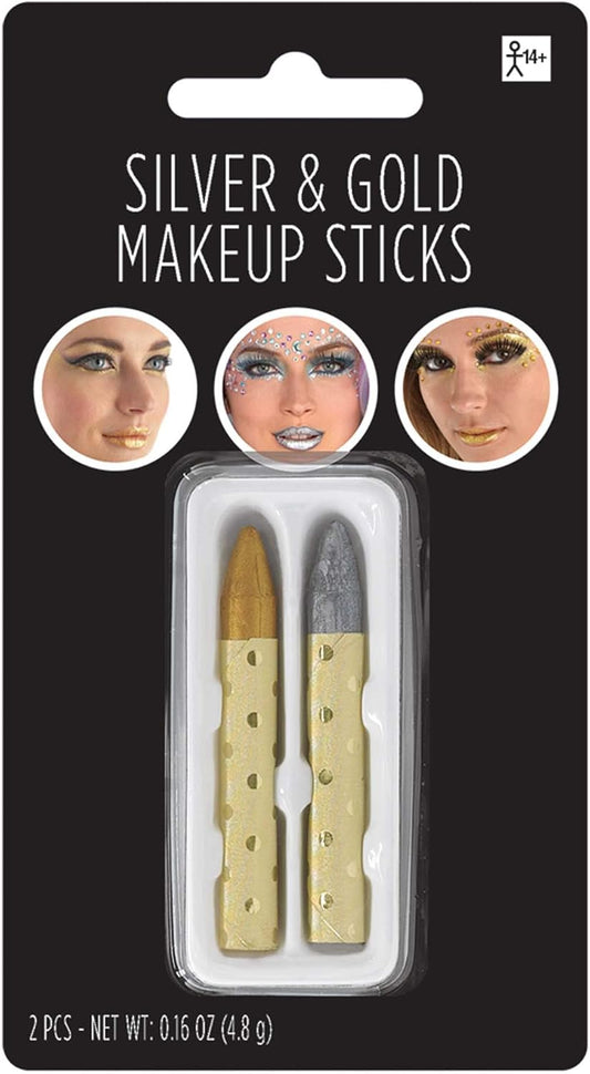Silver & Gold Makeup Sticks (0.16 Oz.) 1 set - Easy-to-Apply, Long-Lasting Vibrant Colors - Perfect for Eye Catching Looks and Ultimate Glamour