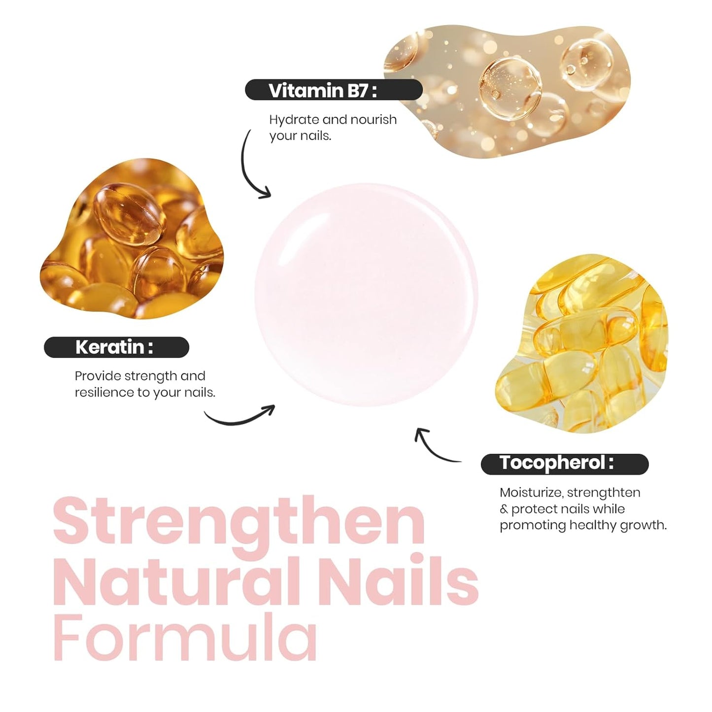 Beetles Nail Strengthener - Clear Pink Nail Concealer Fast Air Dry Clear Air Dry Nail Growth for Damaged Uneven Nails Fingernail Polish for Pink Bliss Nail Art Manicure Salon Quality