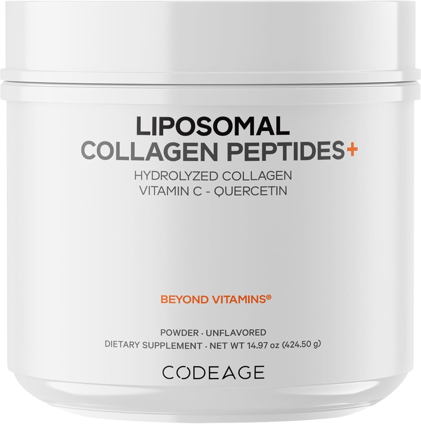 Codeage Liposomal Collagen Peptides Powder + Vitamin C & Quercetin, Phospholipid Complex, Grass-Fed Pasture-Raised Hydrolyzed Collagen Type I & III Supplement All-in-One, Non-GMO, 14.97 oz