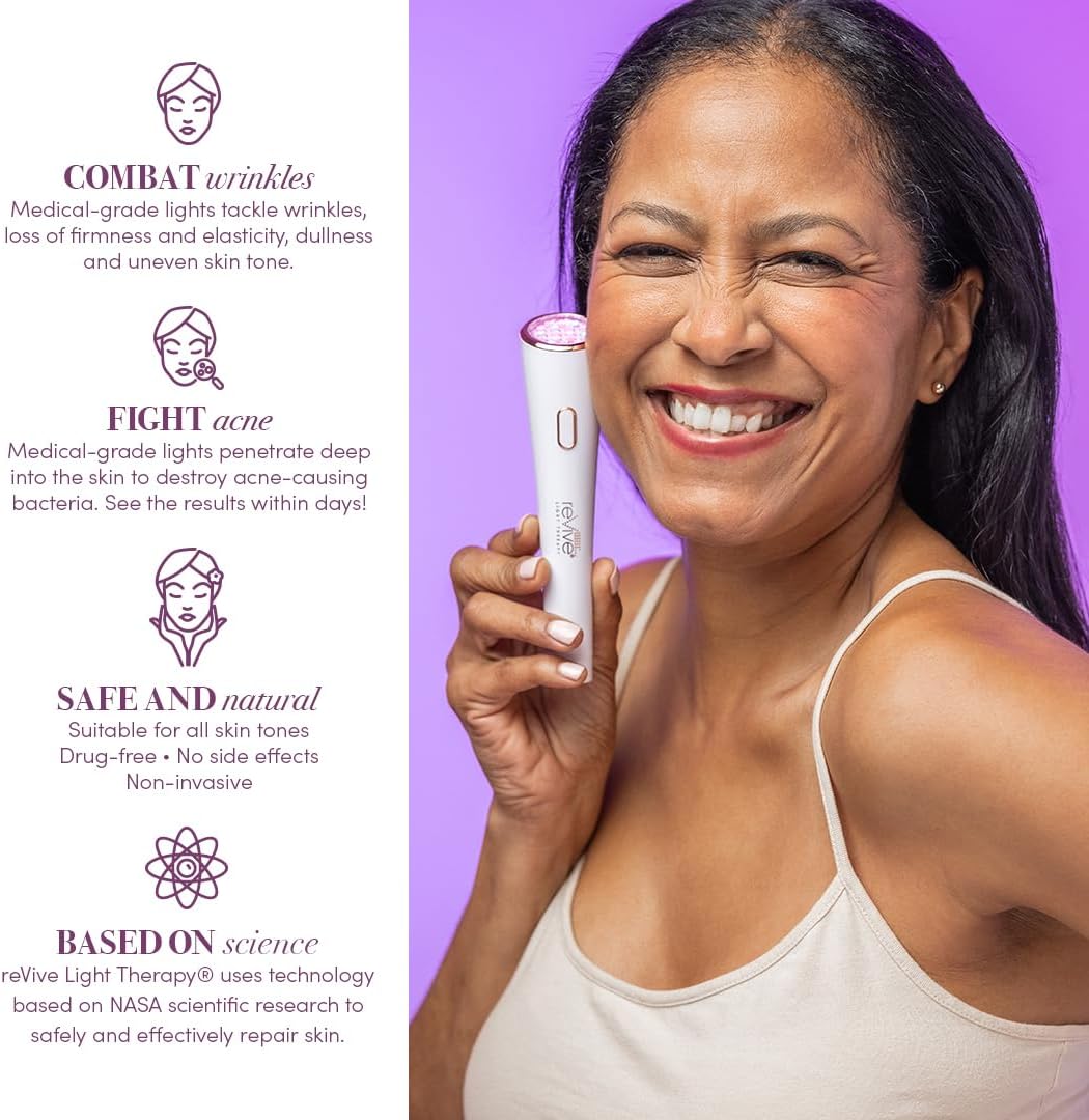 reVive Light Therapy Lux Collection GLO Acne Device for Face, Red & Blue Light Therapy LED Wand