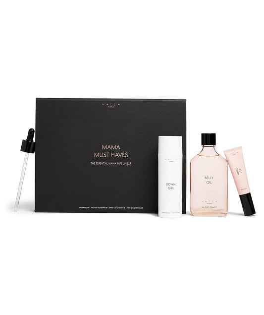 HATCH Mama Must Haves Kit - Belly Oil, Nipple + Lip Rescue Balm, and Down Girl Soothing Leg + Foot Relief - 3 Piece Set - Maternity Essentials