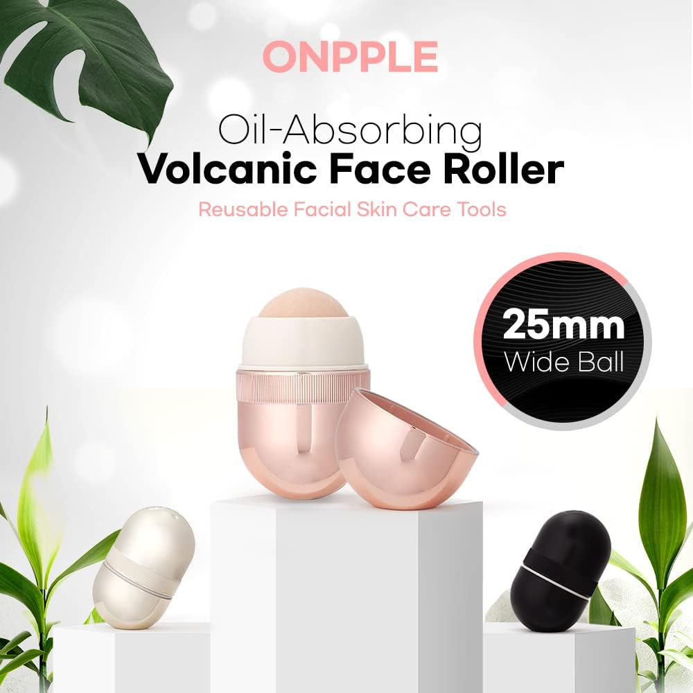 Korean Beauty Oil-Absorbing Volcanic Face Roller, Portable and Reusable Skincare Tool for Oily Skin, Shine Control, Oil Absorber tool for Face (Gold)
