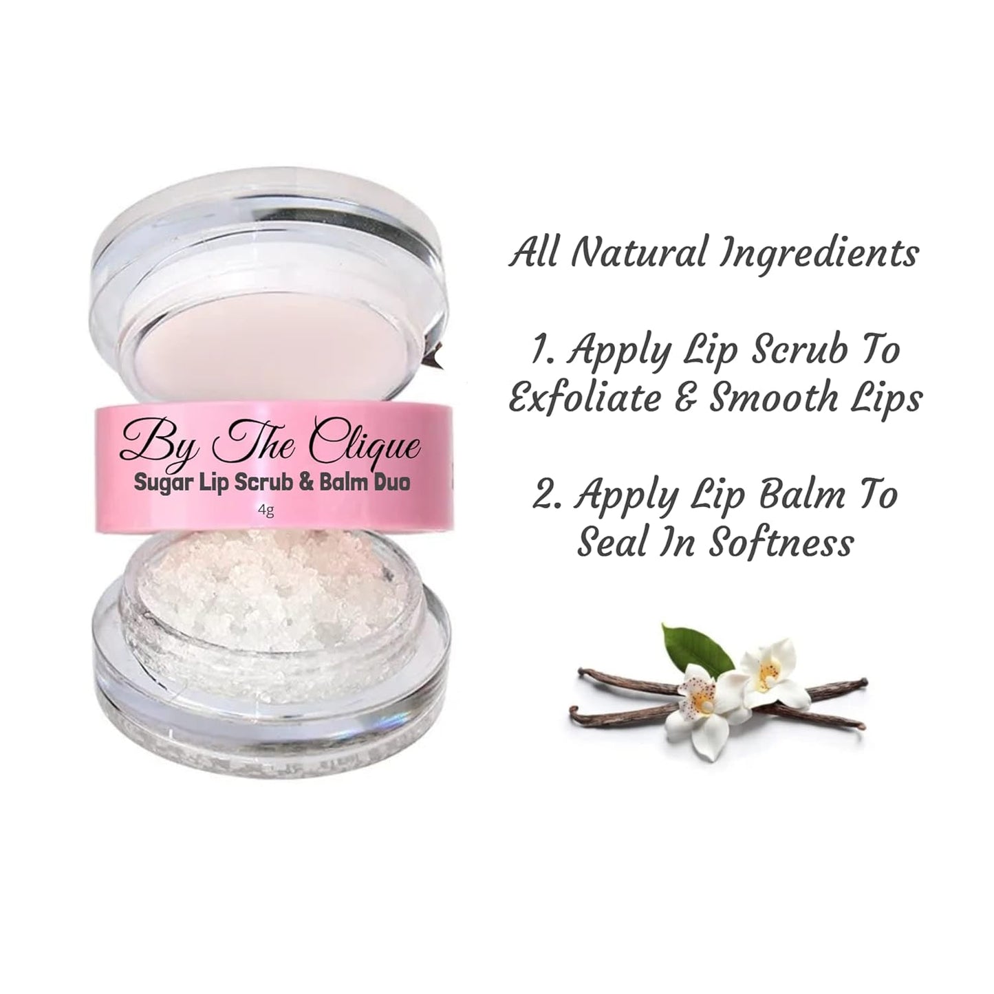 Premium 2 in Exfoliating Sugar Lip Scrub and Smoothing Safflower Oil Infused Lip Balm Duo | All Natural Ingredients | Vegan, Gluten Free and Cruelty Free | Vanilla Sugar