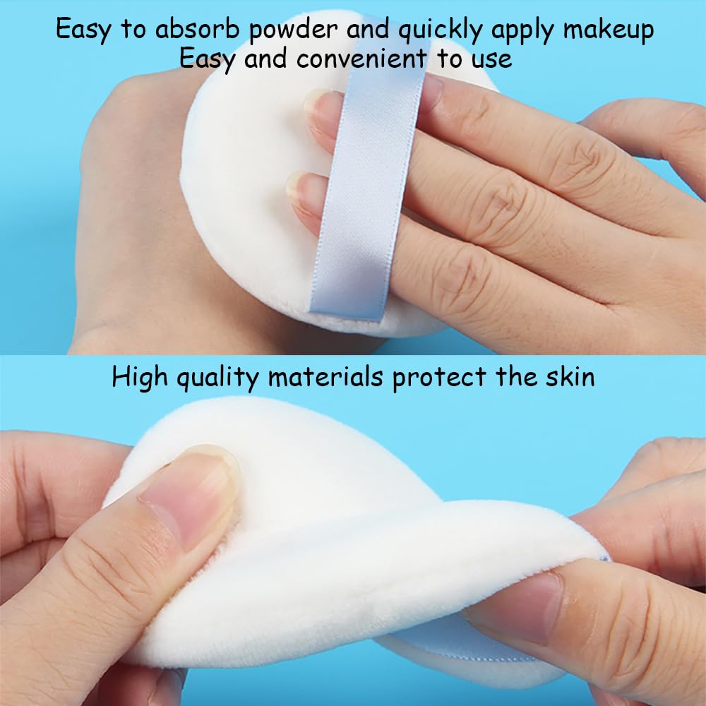Ultra Soft Powder Puff and Container 3.3" High Density Velvet Dusting Washable Reusable Powder Puff,Body Powder Puff and Glass Jar Holder Loose Powder Box with Puff for Face Makeup(Black)
