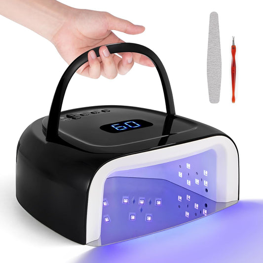 Rechargeable UV LED Nail Lamp 60W Cordless Nail Dryer LED Gel Polish Light with LCD Display, Auto Sensor and 4 Timer Settings, Professional Curing Lamp with 42 LED Beads for Salon and Home
