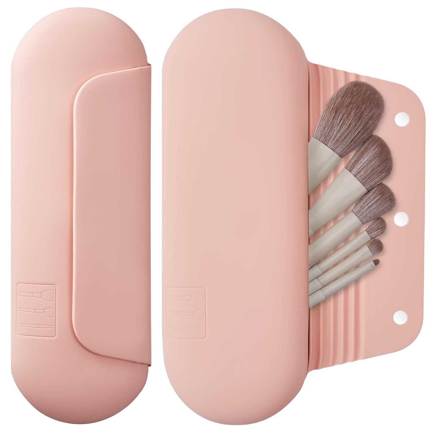 Silicone Makeup Brush Holder Travel Cosmetic Bag：Soft Portable Cosmetic Face Brushes Holder with Upgrade Anti-Fall Out Magnetic Closure, Large Travel Makeup Brush Case - Pink Sand