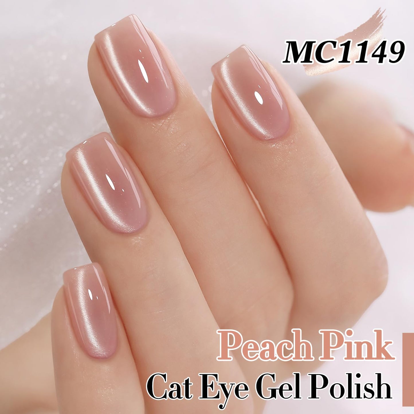 Double Rhythm 0.5 Oz Cat Eye Gel Polish with Magnet Same Color Same Bottle Holographic Glitter Shimmer Translucent Color Salon 15 ML Magnetic Nail Art (Peach Pink-MC1149)