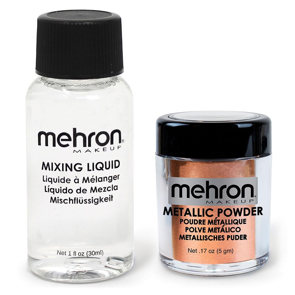 Mehron Makeup Metallic Powder (.17 oz) with Mixing Liquid (1 oz) (COPPER)
