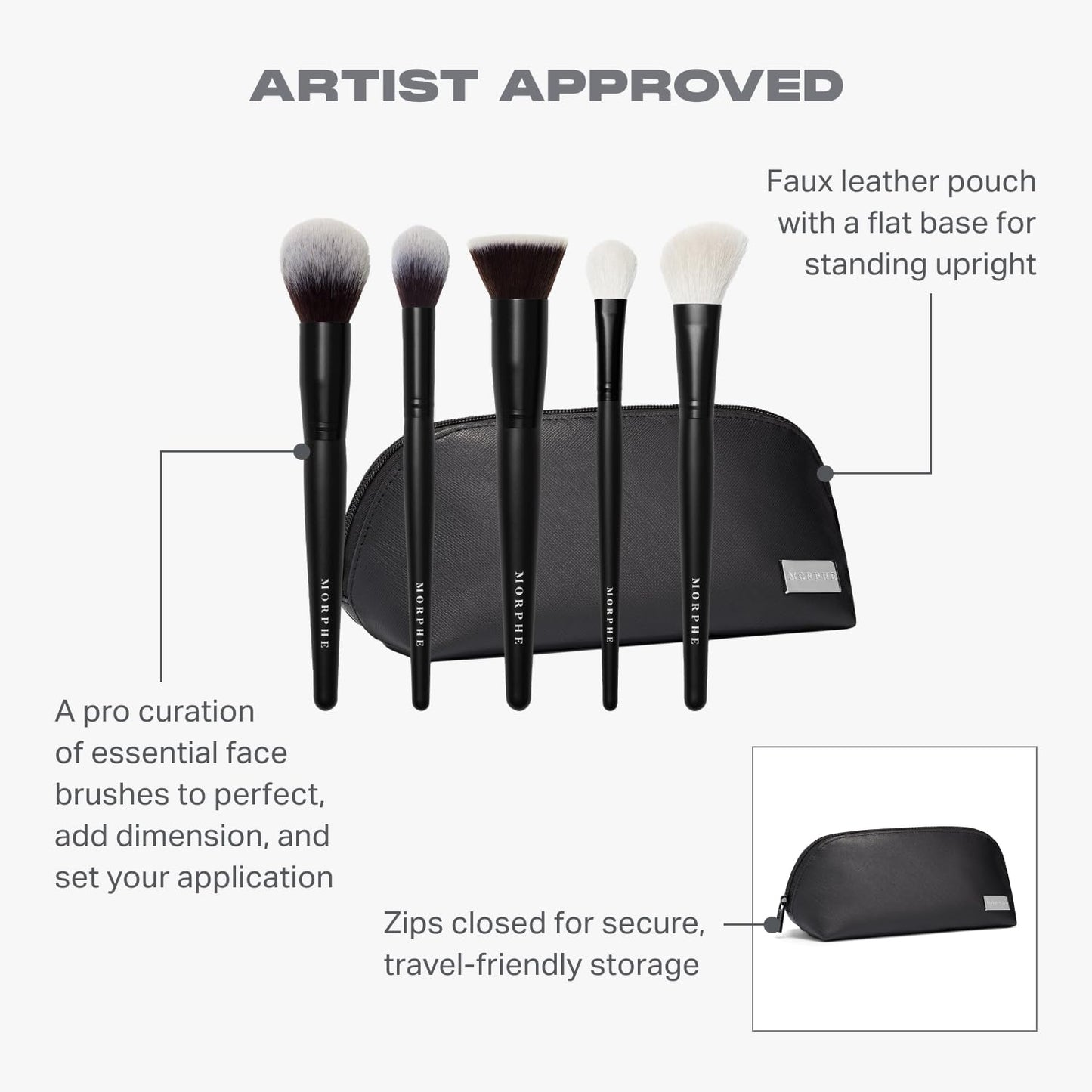 Morphe Face The Beat Makeup Brushes - 5 Piece Makeup Brush Set with Foundation, Blush, Contour & Blending Brushes - Made with Synthetic Bristles & Includes Makeup Brush Case (5 Count)